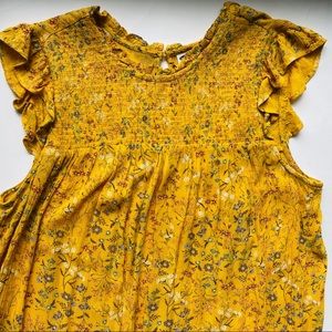 Yellow Floral Ruffle Sleeve Blouse